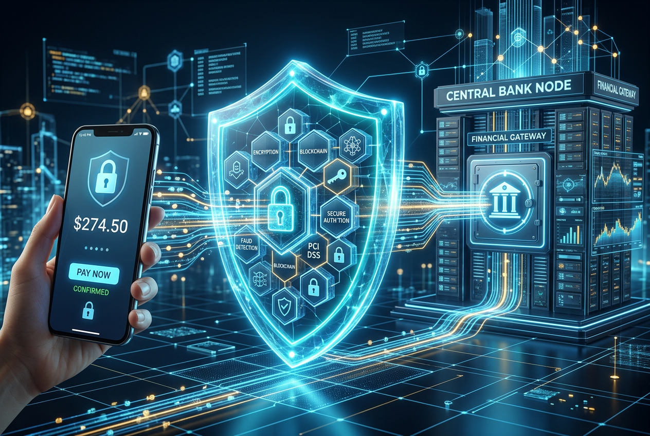 Wizualizacja bezpiecznego węzła płatniczego i technologii blockchain w kasynie